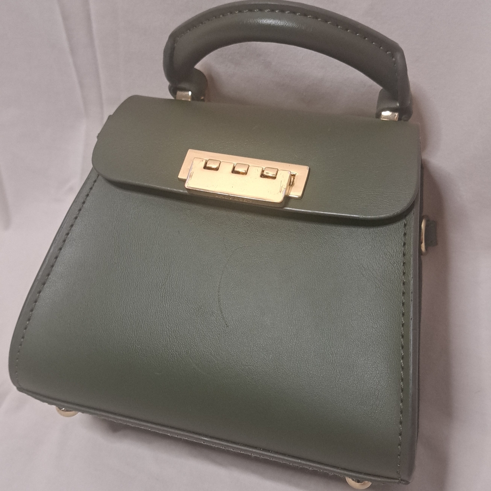 Zac Posen Mini Eartha Leather Crossbody Purse W/ Top Handle And Gold Toned Feet